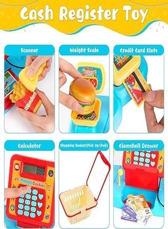 JALKAR Electronic Cash Register Toys with Shopping Cart Scanner Supermarket Cash Register with Calculator,Scanner,Credit Card Role Playing Toy Pour Boys Girls 3 4 5 Years - Image 3